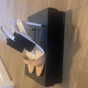 NWB BCBGeneration Calah Bare All Sling Back Heels Sandals Nude Black White 9.5